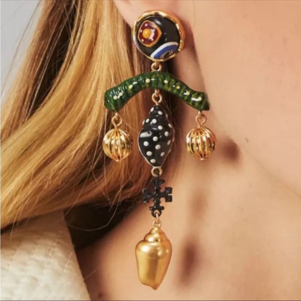Tory Burch final sale Roxanne charms hand painted statement earrings - Picture 2 of 7